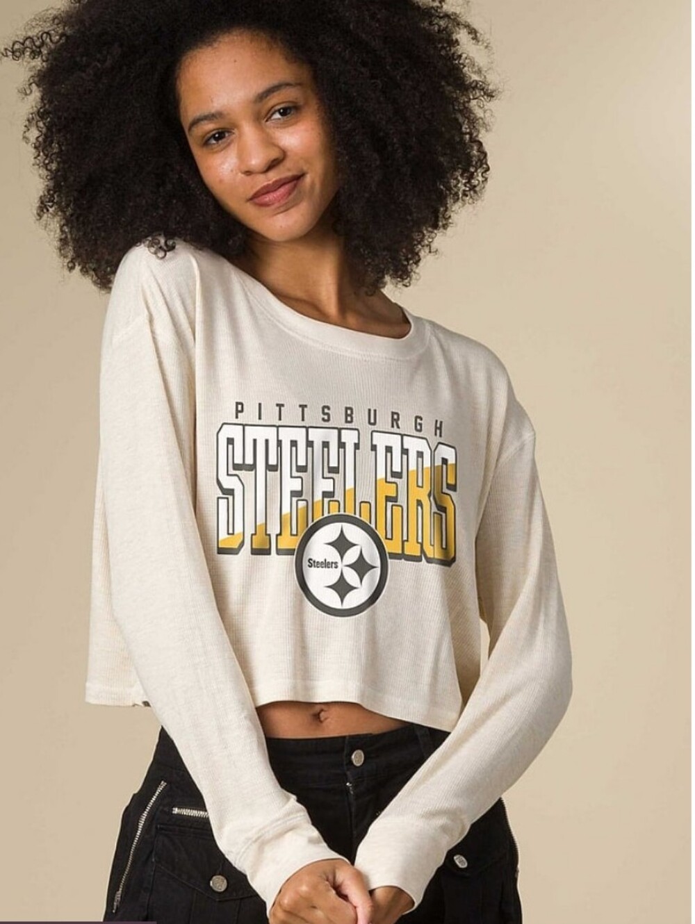 PINK Victoria's Secret NWT NFL Pittsburgh Steelers Slant Crop Thermal Top